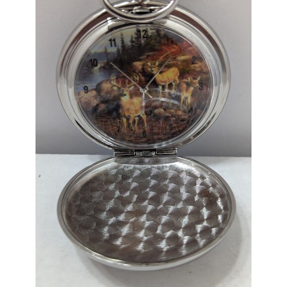 Hautman Brothers Collection Avon Hunters Deer Pocket Watch w/Tin And Chain New - Picture 5 of 8